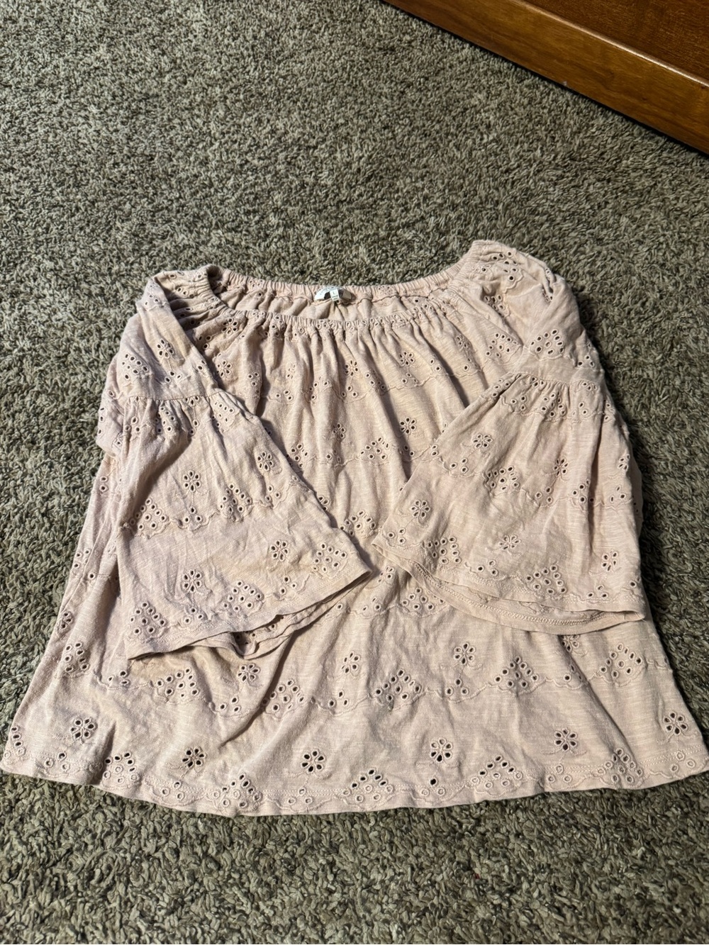 Lucky Brand Blush Eyelet Peasant Top